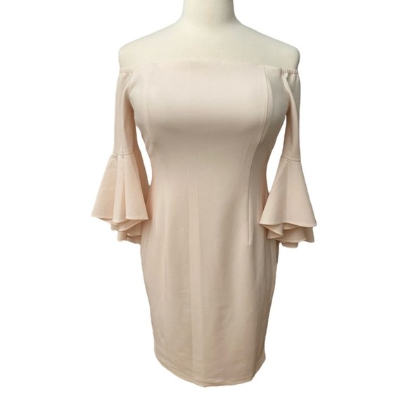 Calvin Klein Dresses & Skirts - 🛑SOLD🛑Calvin Klein Off the Shoulder Sheath Ruffled Sleeve Dress Women Size 14